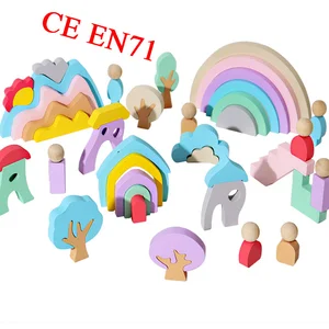 CE EN71 Rainbow Building Blocks Wooden Educational Toys