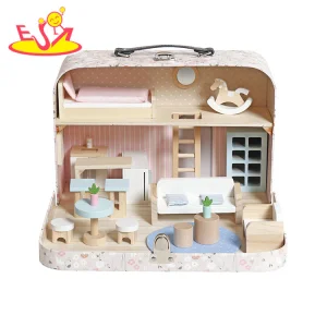 Floral Portable Suitcase Dollhouse Set with Mini Furniture and 2-Tier Living Space - All-in-One Travel Pretend Play Toy W06A651