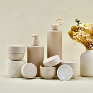 Wholesale Cosmetic Packaging 100ml 250ml 300ml 400ml 500ml Beige Biodegradable Wheat Straw Lotion Shampoo Bottles With Pump