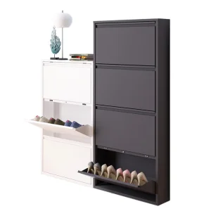 Modern Home Steel Furniture 3 Layers Shoe Rack Living Room Metal Flip Type Dust Preventionshoe Shoe Cabinet with White