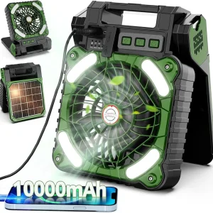 New Solar Powered Fan, USB Rechargeable Camping Fan Light, Outdoor Convenient Multifunctional Desktop Fan