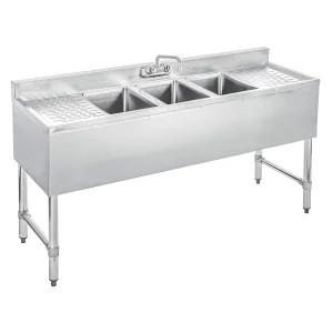 Customized Stainless Steel Three Compartment Commercial Bar Sink with Double Drainboard for Hotels Restaurants