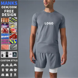 Customized Polyester Gym Fitness Men's T-Shirt Quick-Dry Slim Fit Tight Stick Sleeve O-Neck Tee Screen Printing T Shirt for Men