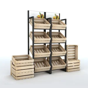2026 Hot Selling Grossandel Supermarket Wooden Fruit and Vegetable Display Board Supermarket Shelves