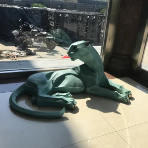Life Size Green Color Modern Art Geometric Panther Statue