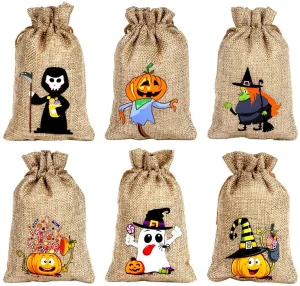 Halloween Treat Jute Candy Gift Sack Pouches with Two Drawstring