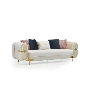 Living Room Hot Sale Light Luxury Velvet Fabric Sofa with Metal Feet