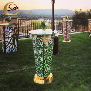 High Boy Cocktail Bar Table LED Light Stainless Steel