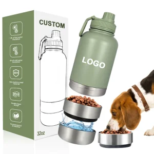 Customizable 32oz Dog Feeder Food Bowls Water Bottles 3 In 1 Vacuum Insulated