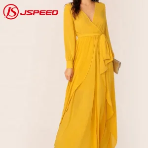 Fashion Custom Lady Chiffon Ruffle Maxi Dress Women Elegant Summer Casual Dress