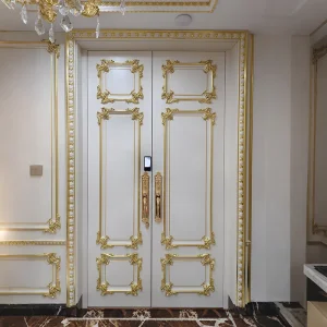 Soundproof Copper Wood Smart Double Door Hand Forged Copper Surface Custom Villa Entrance Security Door