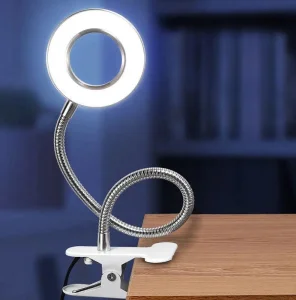 Dimmable 10 Brightness 3 Modes Desk Clip on Lamp for Reading Home Office Sturdy Clamp and Flexible Gooseneck Clamp Ring Light