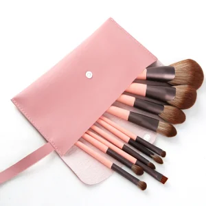 10PCS Conjunto de Pincéis de Maquiagem Personalizados em Rayon Ultrafino com Cabo de Madeira Rosa Vegano