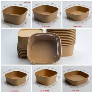 Eco Friendly Brown Kraft White Paper Square Bowl Paper Food Container