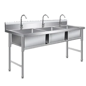 High Quality Custom Size Stainless Steel Triple Compartment Kitchen Sink With Drainboards for Restaurant Hotel Outdoor