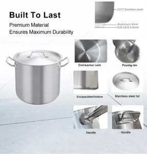 Factory Direct Kitchenware Non Stick Food Safe Big Cooking Pot Stainless Steel Soup Stock Pot for Home Kitchen Hotel