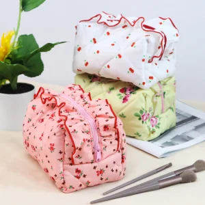 Cotton Quilted Floral Makeup Bag