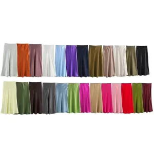 Satin Midi Skirt Vintage A-Line