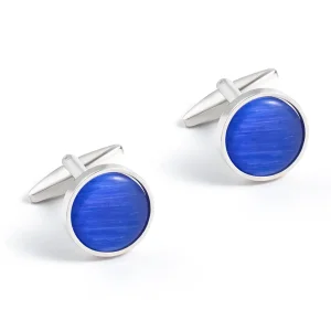 Wholesale Premium Quality Custom Round French Blue Onyx Gemstone Cufflinks CS0094