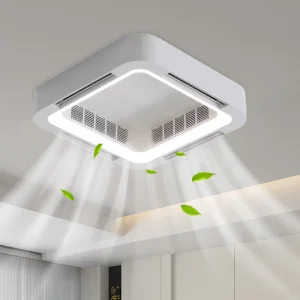 2026 Bladeless Ceiling Fan Light Flush Mount Smart APP Control Dimmable Square Led Ceiling Fan with Light and Remote
