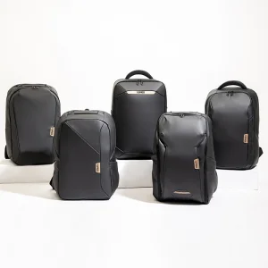 Black Leather Backpack Large Capacity Business Travel Bag Simple Laptop Backpack Durable Fabric Classic All-Match Series