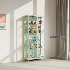 Premium Tempered Glass Action Figure Display Cabinet, Modern Metal Frame Collectible Showcase Box for Home Living
