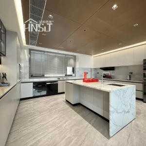 Foshan Modern Melamine Base Kitchen Display Cabinet Modern Kitchen Cabinet Solid Wood Modular Design Foshan Cupboard Set Foshan Cabinet for Sale