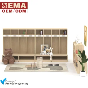 EMA Wooden Kindergarten Nursery Daycare Preschool Clothes Storage Wardrobe Cupboards Shelf Cabinet for Kids Toddler Baby Children with Drawers Organizer