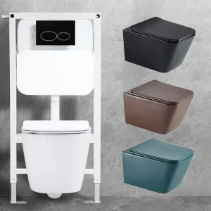 Bathroom Luxury Matte Black Green Flush Tankless Walls Hanging Sanitary Ware Ceramic Rimless Wc Toilet Square Wall Hung Toilet