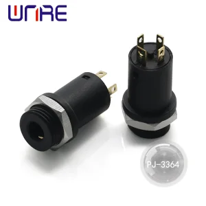 China pj-3364 Headphone Socket, Black, Threaded, 4 pins Supplier, Factories