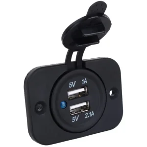 Dual USB Car Charger with Panel Waterproof Power Adapter Socket Outlet for Vehicle Boat Truck Motorcycle
