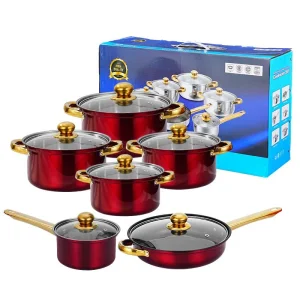 6-Piece Eco-Friendly Stainless Steel Non-Stick Cookware Set PotsIncludes Frying Pan Glass Pink Casseroles Soup Stock