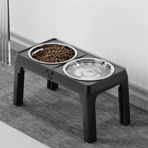 Height Adjustable Pet Double Slow Feeder Adjustable Elevated Stainless Steel Dog Elevated Bowl for Cats Dogs Food With Stand