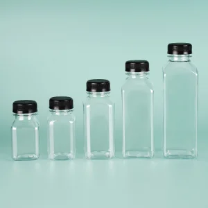 New 12oz Square Empty Plastic Pet Juice Bottle Storing Homemade Cold Food Grade Packaging Bottle Pet Beverage Bottle with Cover