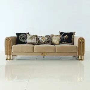 Modern Luxury Living Room Furniture Velvet Fabric Sofa Chair Couch Set 1 2 3 Seater with Golden Legs