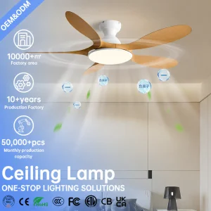 Energy Saving 46-56 Inch 5 Blades DC Motor Silent Indoor Use Remote Control Ceiling Fan with LED Light Modern