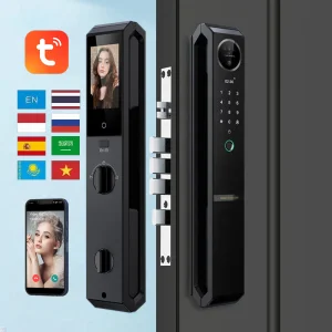Home Outdoor Luxury Front Door Aluminum Electronic Key Biometric Fingerprint Tuya Smart Lock With 3D Face Recognition Camera