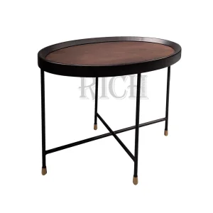 Nordic Oval Balck Metal Legs Accent Table MDF Wooden Top Sofa Side Table