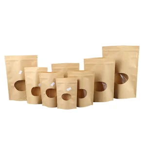 Custom Eco Friendly Printed Packaging Stand up Pouches with Doypack Stand up Paper Kraft Spout Pouch with Oval Window