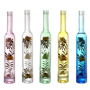 China Design 375 ml decal paper Clear liquor glass bottle