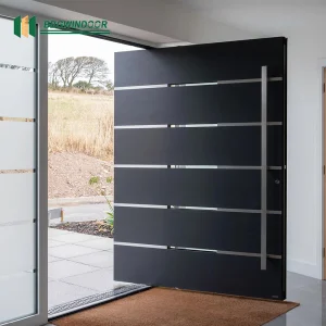 Lukliving Modern Commercial Aluminum Alloy Anti-Theft Fire Resistant Pivot Hinge Glass Exterior Doors with Smart Entry System