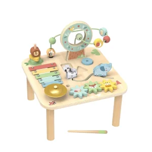Children's Wooden Activity Table Game Toy Music Beaded Gear Animal Multifunction Table Play Toy