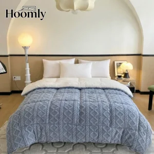 Hoomly Fashion Jacquard Shu Velvet Sherpa Plush Comforter Set Quilting Fleece Bedding Set for Winter