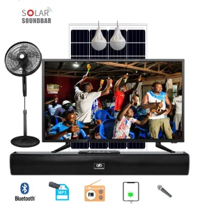 Amazon Hot Selling Solar TV System Kit with 32inch Smart TV DC Fan LED Lighting Phone Charging MP3 FM Radio Bluetooth Singing Function for Home