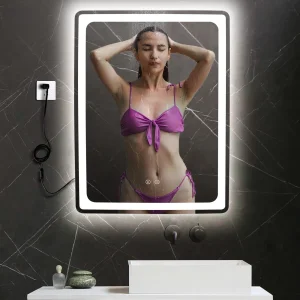 Smart Bathroom Frameless Lighted Mirrors Backlit Wall LED Mirror with Dimmer Anti-Fog