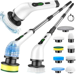 USB Rechargeable Electric Spin Scrubber Cleaning Brush Long Handle 9 Brush Sink Bathroom Bathtub Cleaner Cleans Brushes