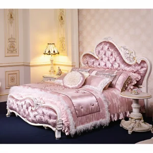 Antique Royal Pink Bedroom Furniture Velvet Bed Set
