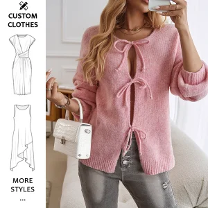 Women Y2k Tie Front Knitted Cardigan