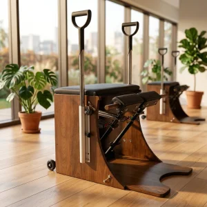 Premium American Walnut Wood Adjustable Pilates Wunda Chair With Customizable Leather For Studio Home Gym &amp; Rehab Therapy