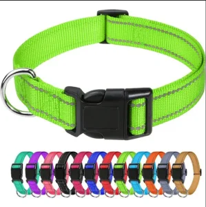 Reflective Soft Padded Pet Collars Breathable Nylon Custom Color Adjustable Safety Nylon Pet Collar Medium Large Dog Collars